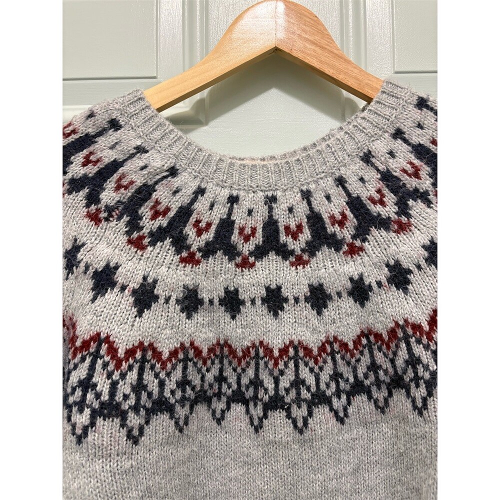 Old Navy Sweater Womens Small Gray Fair Isle Yoke Oversized Crew Neck - Picture 2 of 7